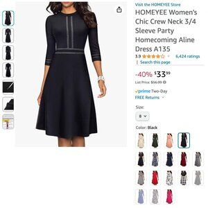 3/4 sleeve A-line black dress (Never worn)